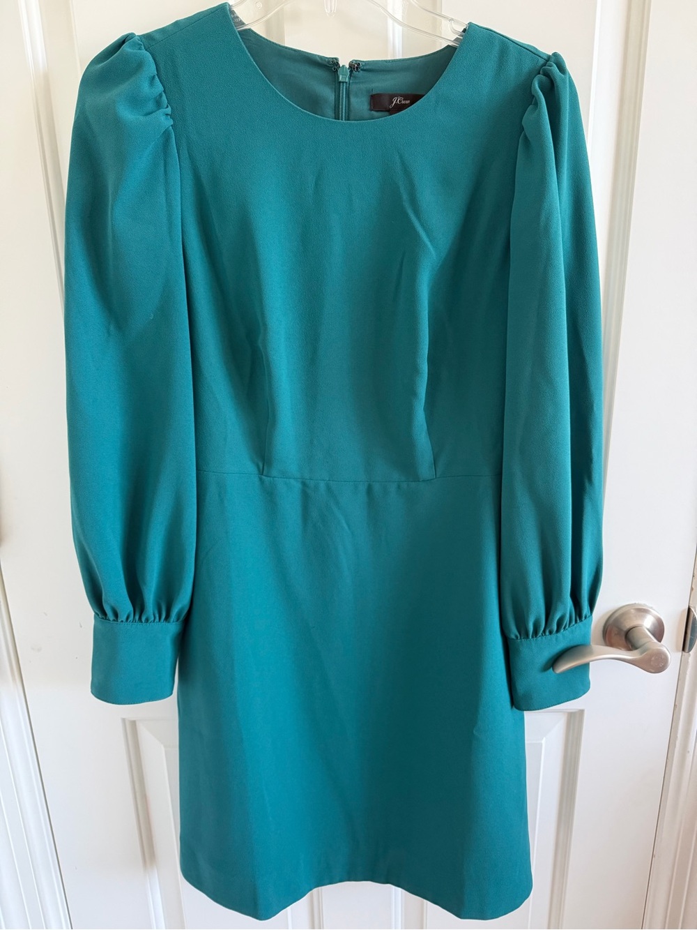 J. Crew Teal Puff-Sleeve Long-Sleeve Dress